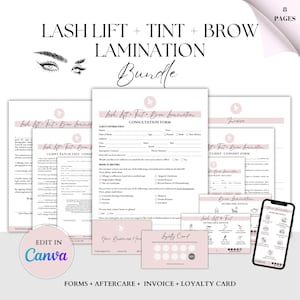 Formulier voor het lamineren van de wenkbrauwen, formulieren voor het liften en verven van wimpers, afstandsverklaring voor schoonheidsspecialiste, consultatie met klant, formulier voor toestemming wimper, intakeformulier wenkbrauwen, formulier salon