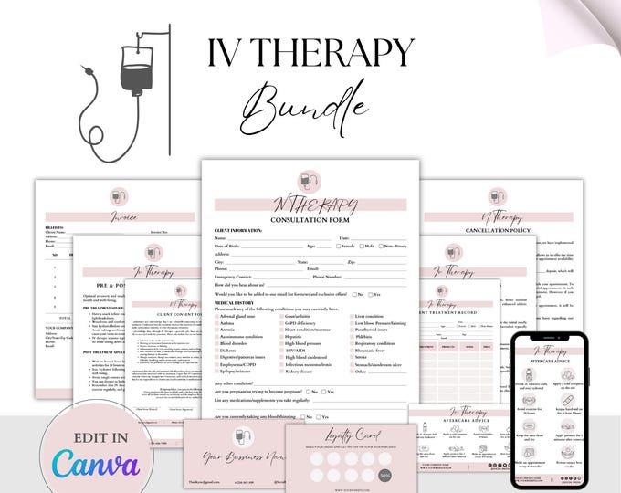 Intravenous Therapy Client Forms, IV Drip Intake Form, IV Therapy ...