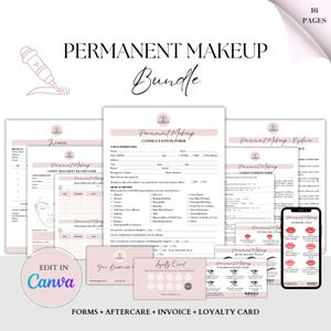 Formulaires de maquillage permanent, Formulaire de consentement PMU, Consultation maquillage, Carte de suivi PMU, Formulaire de rougissement des lèvres, Microblading, Lot de formulaires d'esthéticienne