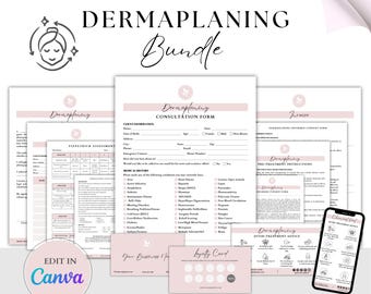 Formularios de dermaplaning, consulta facial, consentimiento para el cuidado de la piel, formulario de cuidado de la piel, consentimiento para dermaplaning, formularios de esteticista, formulario de spa, tarjetas de cuidados posteriores