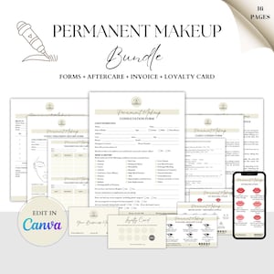 Formulaires de maquillage permanent, Formulaire de consentement PMU, Consultation maquillage, Carte de suivi PMU, Formulaire de rougissement des lèvres, Microblading, Lot de formulaires d'esthéticienne
