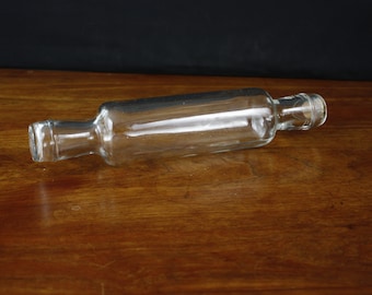 antique vintage Clear glass rolling pin with cork and M stamp
