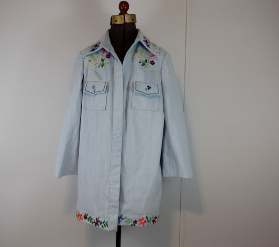vintage 70s handmade denim embroidered jacket