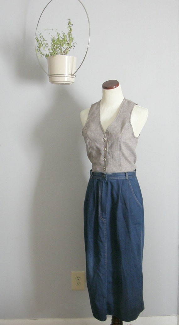 vintage retro seventies/80s midi dark denim skirt… - image 2