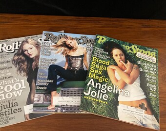 3 Rolling Stones magazines female actors actresses Angelina Jolie. Sarah Michelle Gellar, and Julia Styles years 2000 and 2001
