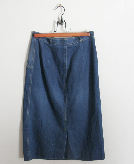 vintage retro seventies/80s midi dark denim skirt… - image 3