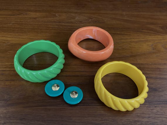 set of three thick bangle bracelets with pair of … - image 3