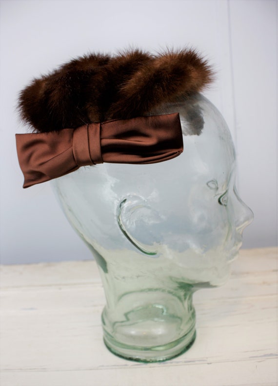 Wonderful vintage Real mink fur clip on earrings Hazelnut brown fur Button earrings in original box.