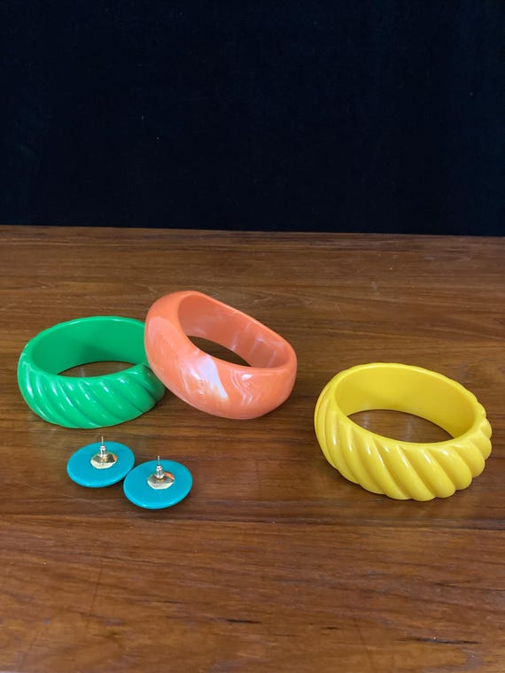 set of three thick bangle bracelets with pair of … - image 6