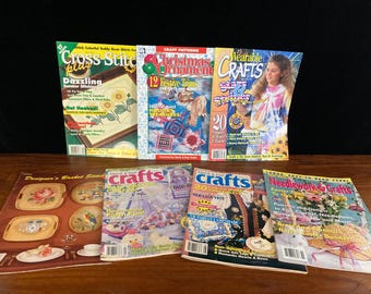 set of 7 vintage early to mid 90s crafting magazines with patterns Easter Christmas baskets needlework