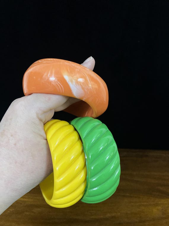 set of three thick bangle bracelets with pair of … - image 7