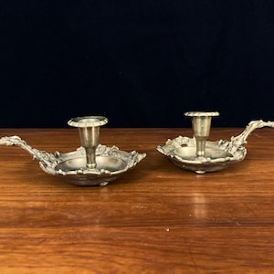 beautiful pair of vintage brass chamberstick candle holder chamber candle candlestick holder with handle