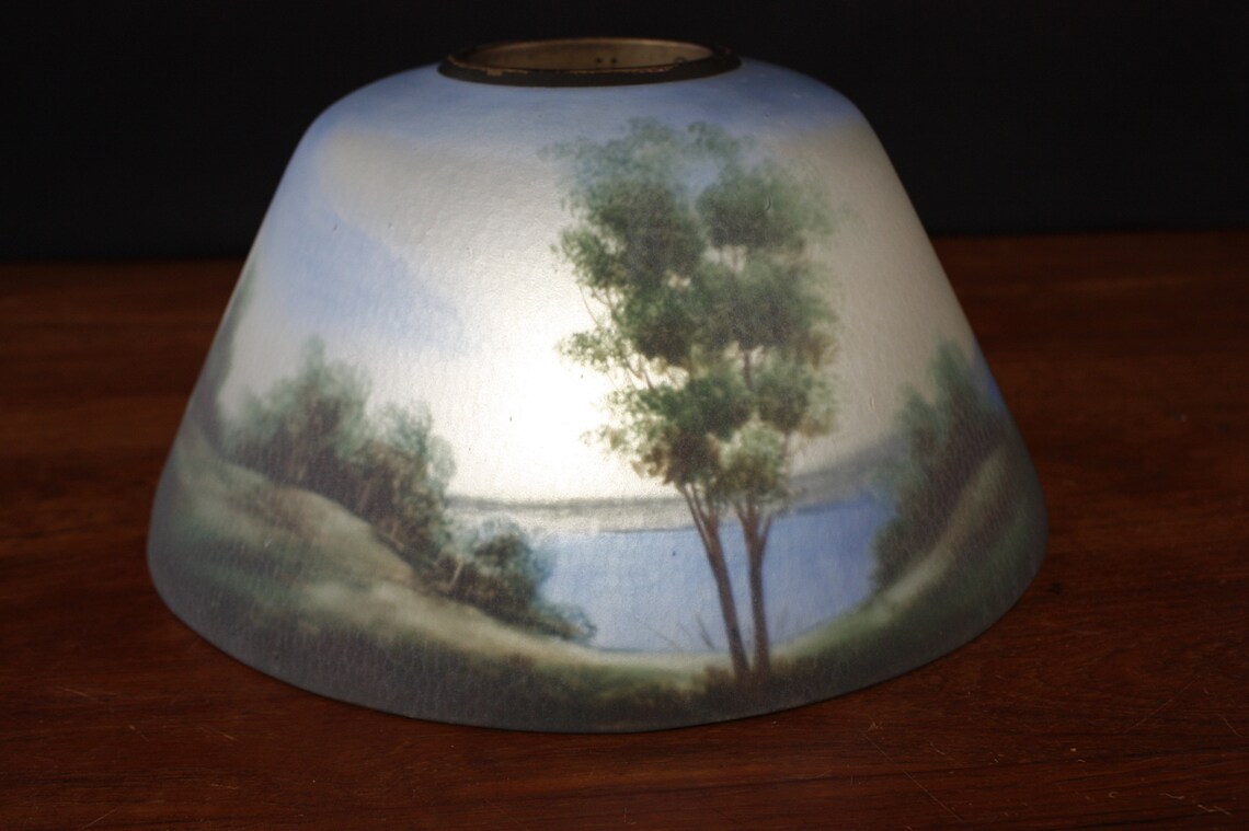 Beautiful antique reverse painted glass lamp shade with metal Etsy