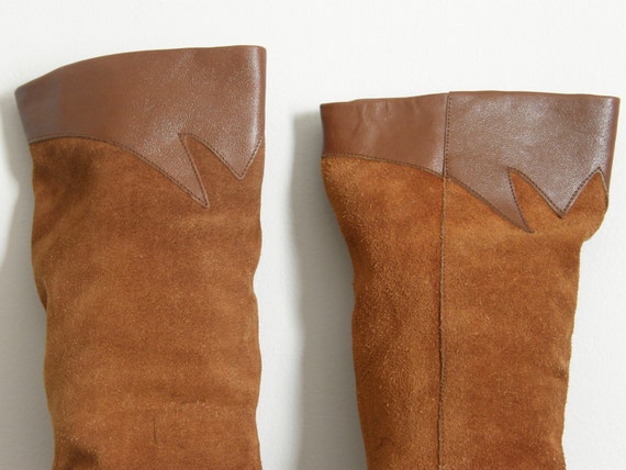 1970s suede and leather heeled calf length boots - image 5