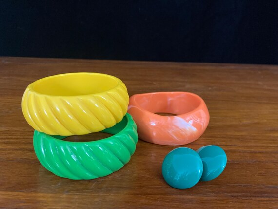 set of three thick bangle bracelets with pair of … - image 9
