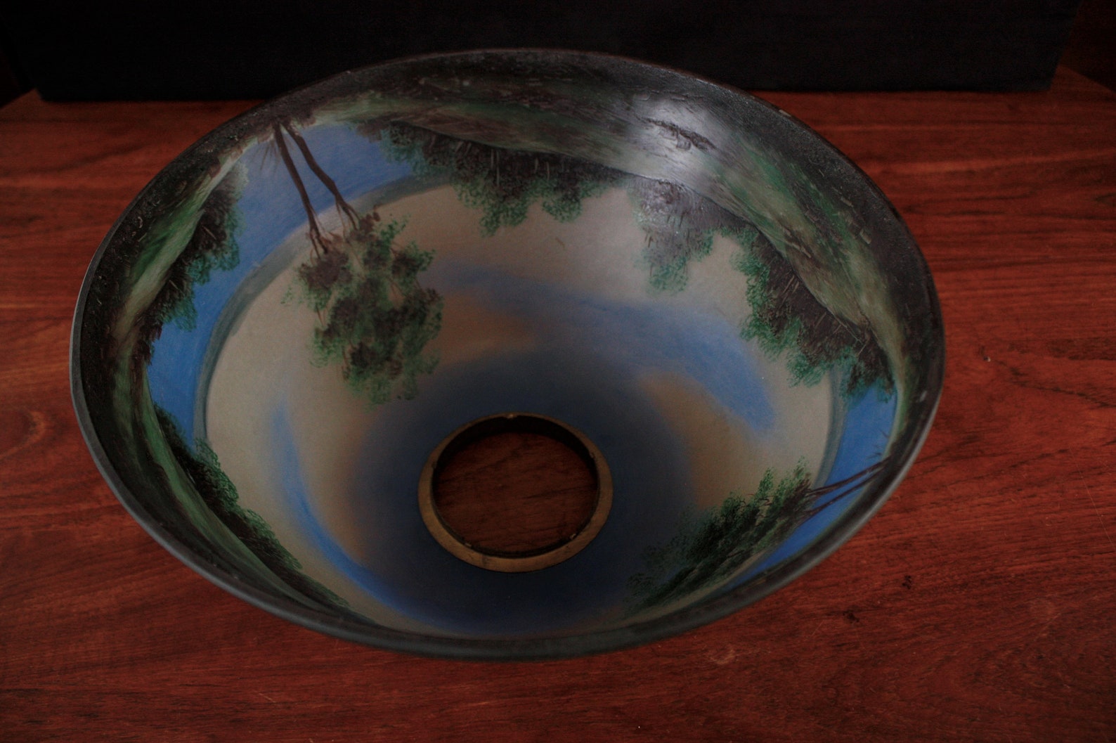 Beautiful antique reverse painted glass lamp shade with metal Etsy