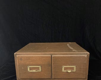 antique two drawer card catalogue old wood library card index card holder vintage office