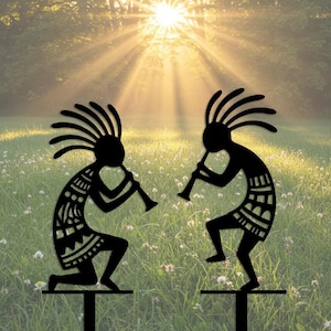 Funny Kokopelli Garden Stakes, Set Yard Art, Tribal Outdoor Garden Decor, Native Spirit Gift, Kokopelli Metal Wall Art, Kokopelli Decor