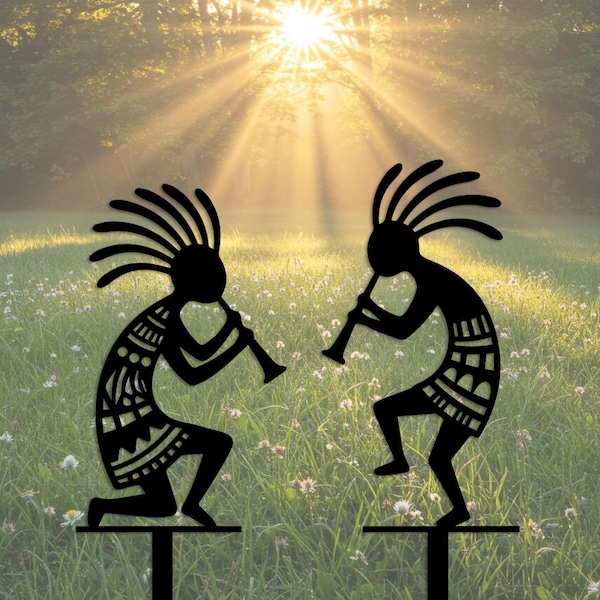 Funny Kokopelli Garden Stakes, Set Yard Art, Tribal Outdoor Garden Decor, Native Spirit Gift, Kokopelli Metal Wall Art, Kokopelli Decor
