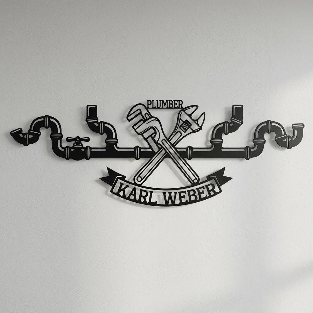 Custom Plumber Name Sign, Personalized Plumbing Metal Sign, Pipe Wall ...
