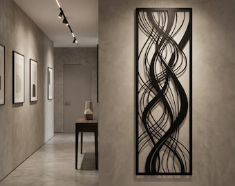large abstract metal wall art, modern vertical wall decor, large minimalist line art, contemporary living room decor, tall wall decor