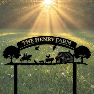 Modern Farm Sign Custom, Personalized Metal Ranch Name Sign, Outdoor Country Yard Stake, Cabin Yard Sign, Garden Stake Gifts for Farmers