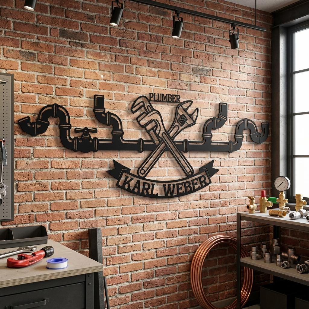 Custom Plumber Name Sign, Personalized Plumbing Metal Sign, Pipe Wall ...