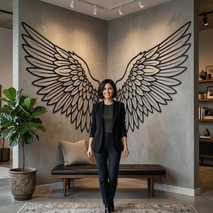 Art mural ailes d'ange, décoration murale grande aile, déco ailes de ciel gothiques, déco chambre au-dessus du lit, cadeaux pour elle, signe d'ailes d'ange en métal