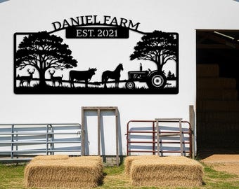 Custom Farm Sign, Outdoor Ranch Metal Sign, Personalized Barn Wall Art, Country Farmhouse Decor, Shed Gift for Farmer, Farmhouse Family Sign