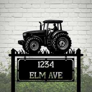 Farmhouse Address Sign, Custom Metal Yard Sign, Personalized Farmhouse Sign, Outdoor Ranch Marker, Tractor Barn Yard Art, Custom Metal Sign