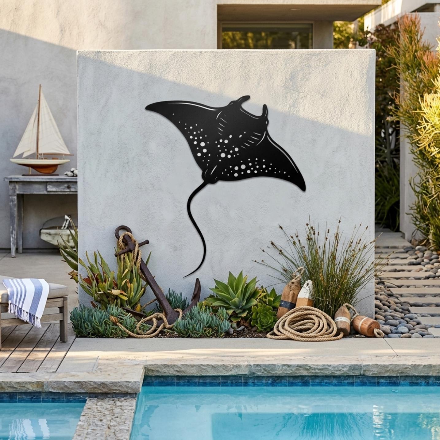Manta Ray Metal Wall Art, Ocean Themed Wall Decor, Minimalist Wall Art ...