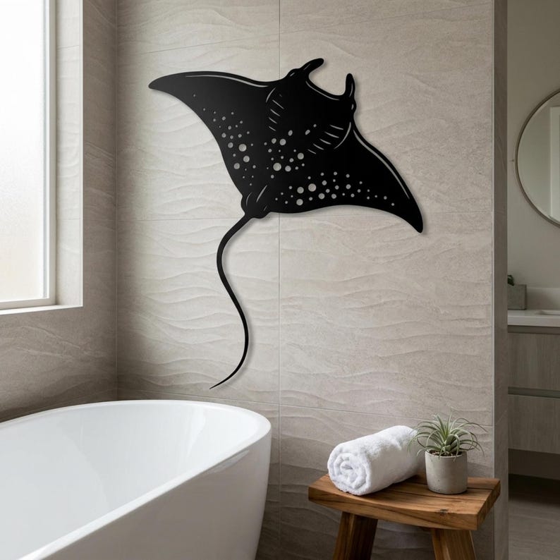 Manta Ray Metal Wall Art, Ocean Themed Wall Decor, Minimalist Wall Art ...