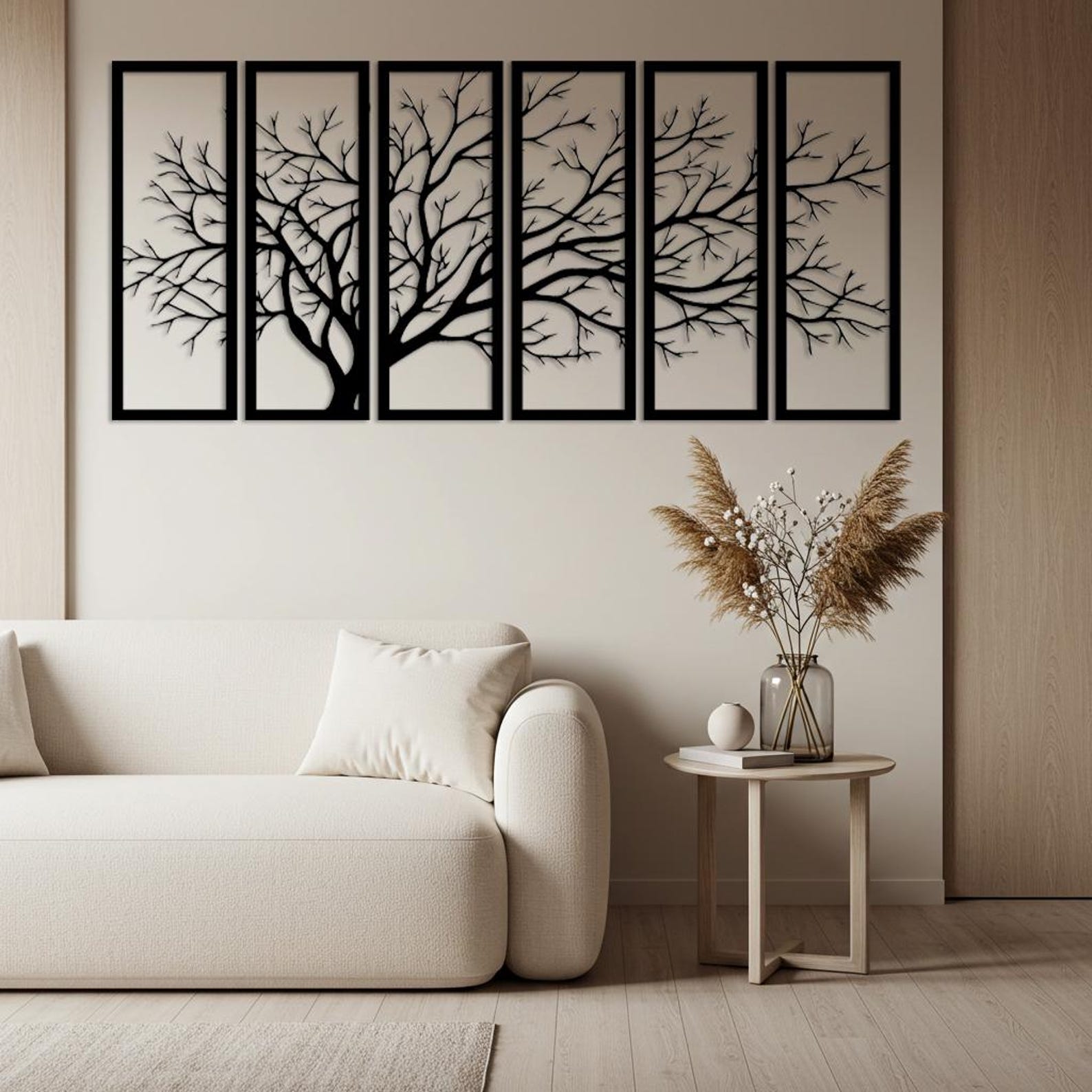 Set of 6 Tree Branch Metal Wall Art, Horizontal Wall Decor for Large ...