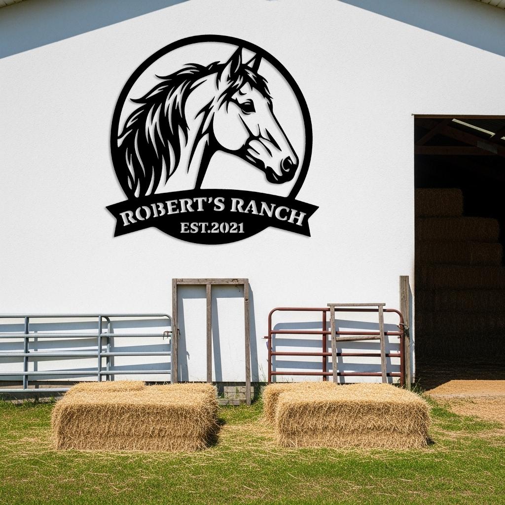 Custom Horse Ranch Metal Sign, Personalized Farm Name Sign, Horse Barn ...