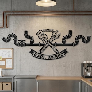 Aangepaste naambord loodgieter, gepersonaliseerd metalen bord loodgieter, pijp muur decor, loodgieter garage muur decor, cadeaus voor loodgieter teken