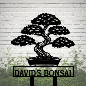 Bonsai Tree Custom Metal Yard Sign, Personalized Garden Stake, Zen Backyard Sign, Modern Minimalist Yard Sign, Japanese Garden Decor