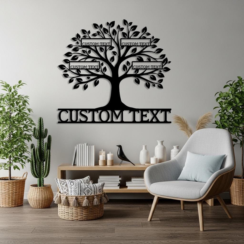 Custom Family Tree Metal Sign, Personalized Family Name Wall Decor ...