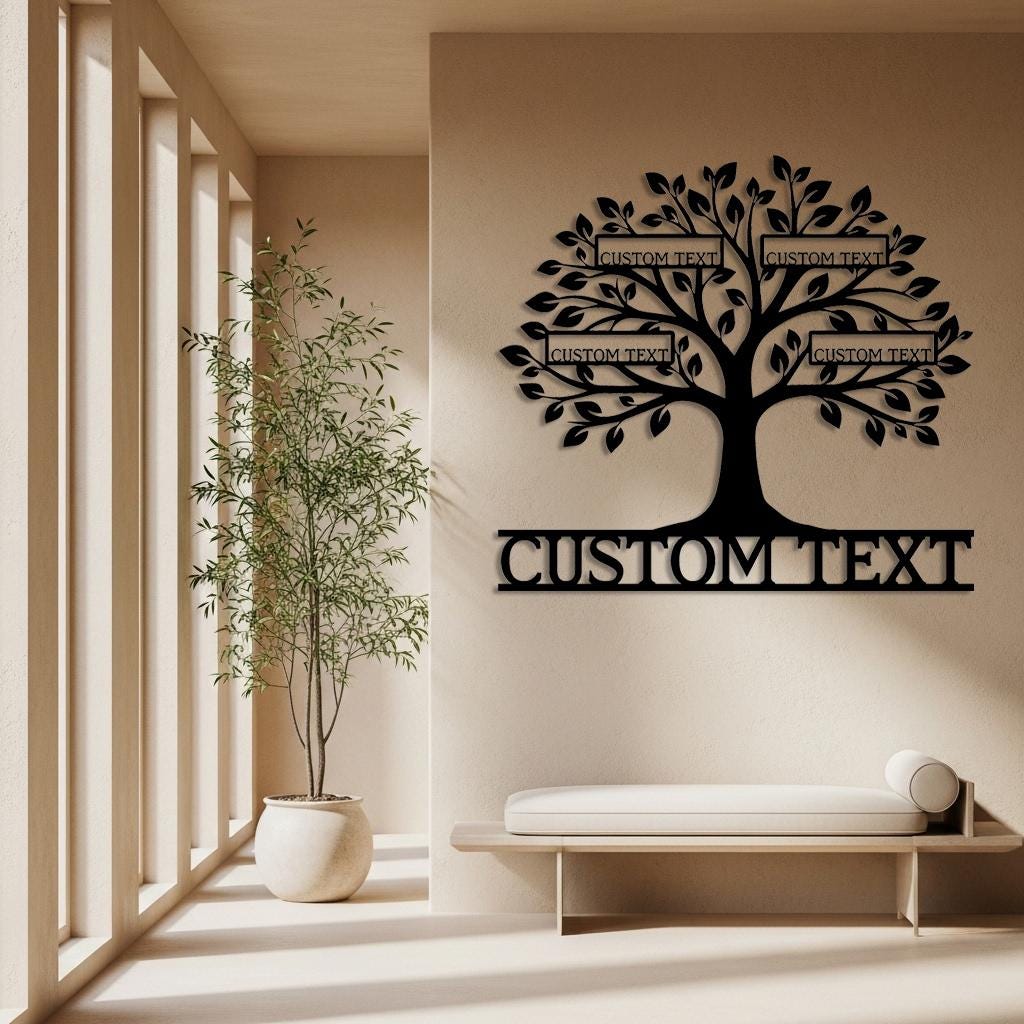 Custom Family Tree Metal Sign, Personalized Family Name Wall Decor ...