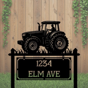 Farm Tractor Custom Yard Sign, Personalized Yard Sign, Outdoor Ranch Decor, Rustic Farmhouse Gift for Him, Custom Address Garden Stake