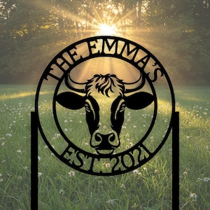 Custom Cow Yard Sign, Personalized Farmhouse Sign, Rustic Ranch Outdoor Decor, Cattle Garden Stake, Best Gifts for Farmers, Custom Cow Sign