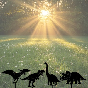 Dinosaur Garden Stakes Set, Cute Outdoor Yard Art Decor, Dino Figures for Lawn, Funny Kids Gift, Set of 4 Yard Signs, Funny Garden Decor