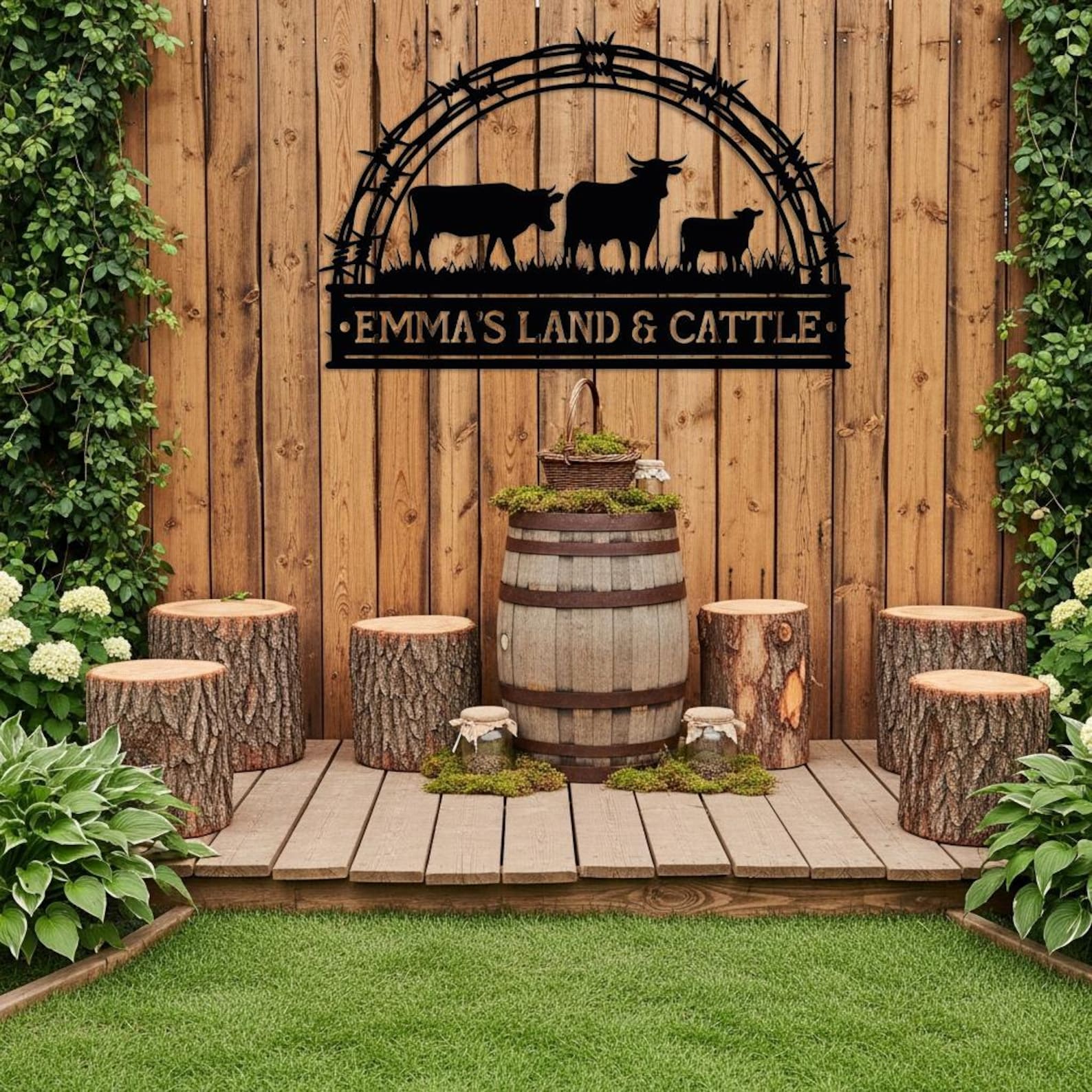 Round Ranch Gate Sign Custom Cattle Ranch Metal Sign, Personalized Farm Name Sign for Outdoor ...