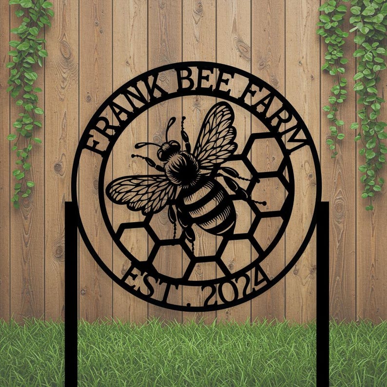 Metal Bee Sign Custom Bee Farm Sign, Personalized Metal Farm Sign, Rustic Outdoor ...
