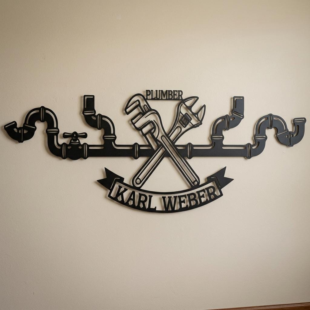 Custom Plumber Name Sign, Personalized Plumbing Metal Sign, Pipe Wall ...