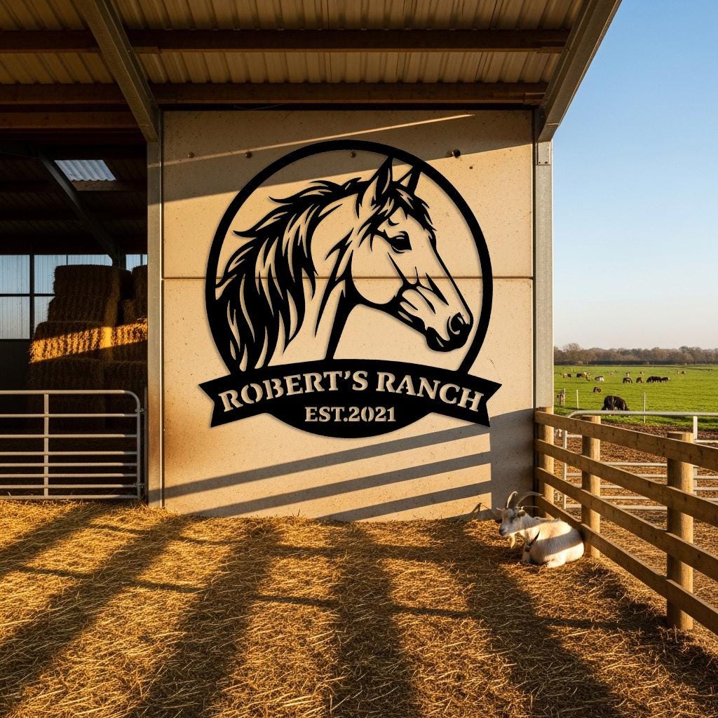 Custom Horse Ranch Metal Sign, Personalized Farm Name Sign, Horse Barn ...