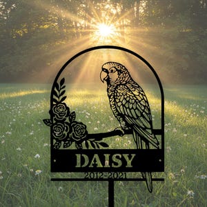 Parrot Pet Memorial Sign, Custom Bird Grave Marker, Personalized Parrot Yard Decor, Outdoor Loss Gift for Her, Name Parrot Tribute Stake