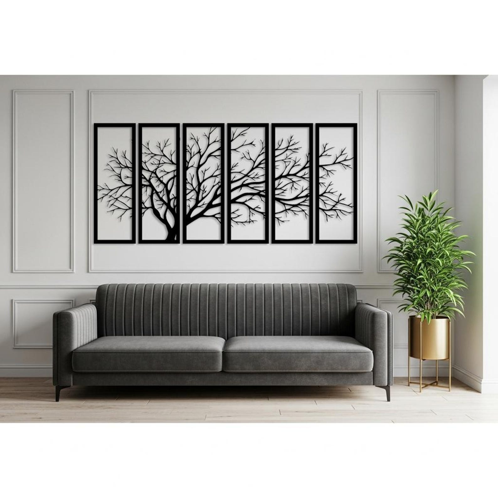 Set of 6 Tree Branch Metal Wall Art, Horizontal Wall Decor for Large ...