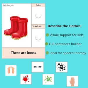 Décrivez les vêtements - ABA et orthophonie imprimable | Générateur de phrases visuel pour enfants | PDF