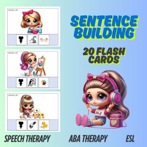 Sentence Building Cards with Cute Dolls – PDF for Print | Speech Therapy | ABA | ESL | Early Learning