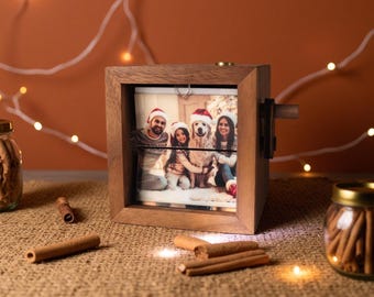 Weihnachten Flip Foto Box, personalisierte Urlaub Geschenk, Foto Reel aus Holz, benutzerdefinierte Erinnerung Box, Weihnachtsgeschenk für Familie Freunde